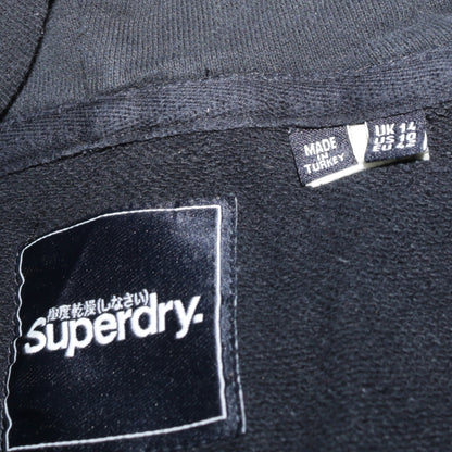 Superdry Womens Black Size 14 Hooded Sweatshirt Dress Logo Glitter Long Sleeve Casual