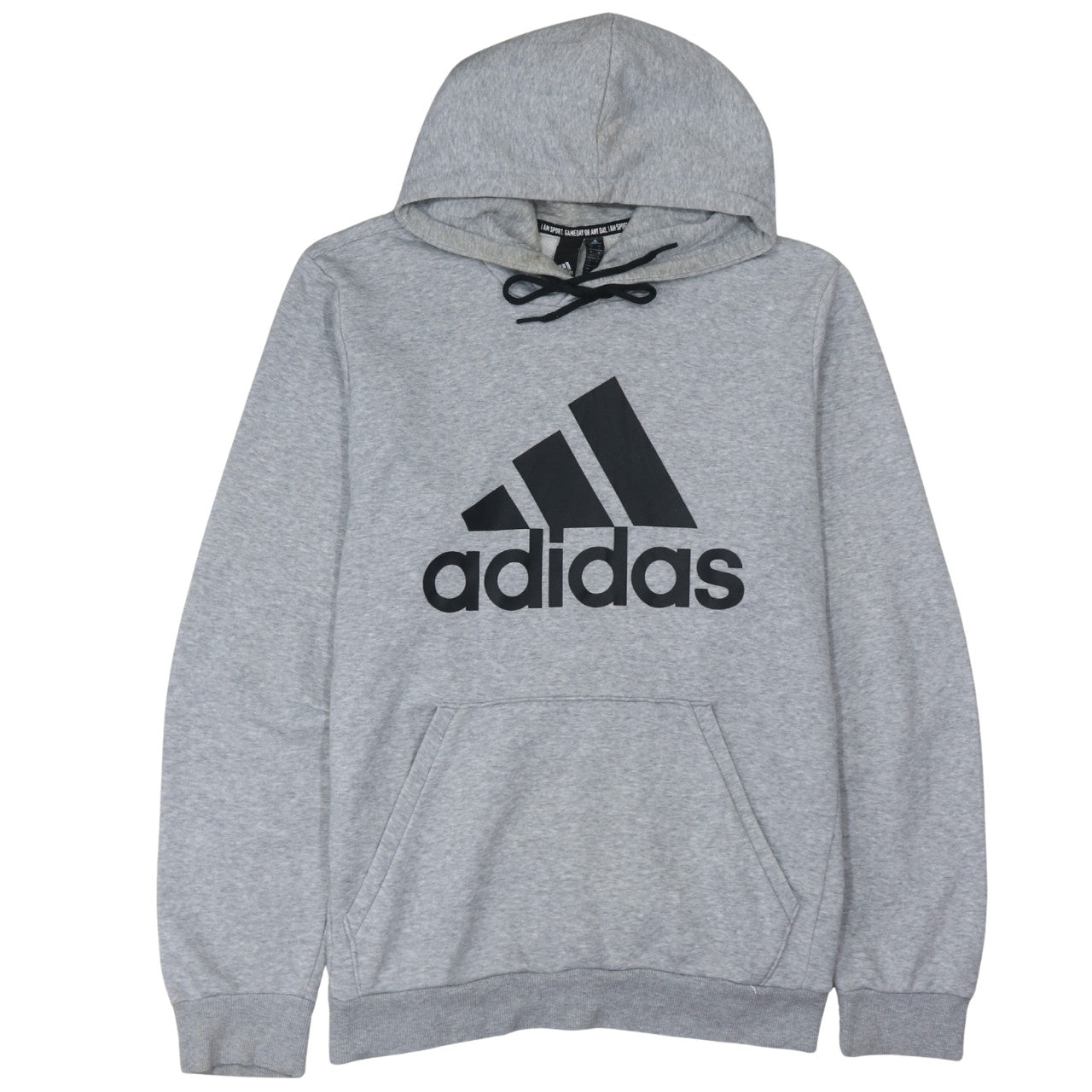Adidas Mens Grey Pullover Hoodie L Regular Fit Logo Sweatshirt