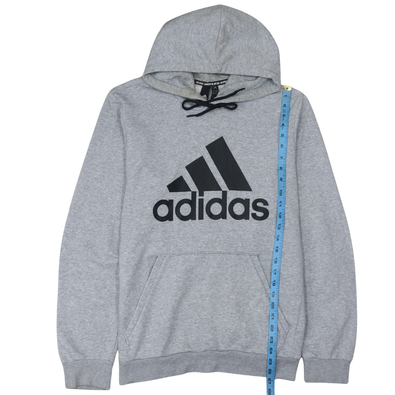 Adidas Mens Grey Pullover Hoodie L Regular Fit Logo Sweatshirt