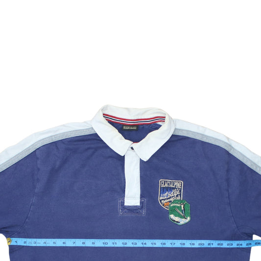 Napapijri Men's Blue 3XL Long Sleeve Cotton Polo Shirt