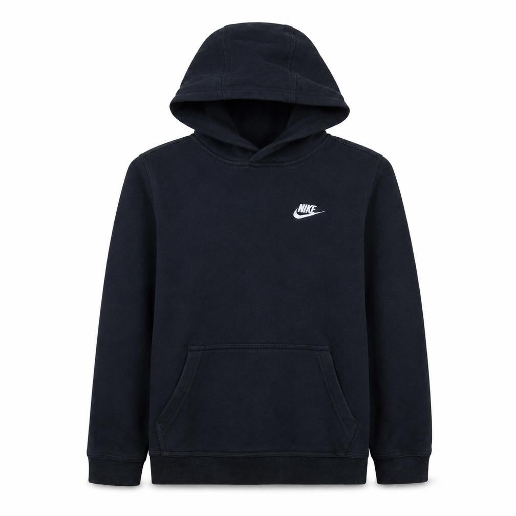 Front view of Nike boys’ black xl pullover hoodie fleece sweatshirt with logo