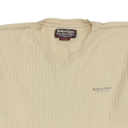 Marlboro Classics Men's Beige V-Neck Cotton Jersey T-Shirt Size L
