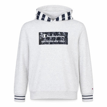 Front view of Champion boys’ grey 2xl pullover hoodie rochester new york graphic