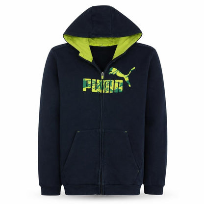 Front view of Puma boys’ black full zip hoodie 15-16 years graphic print fleece