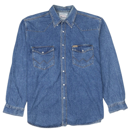 Wrangler Men's Blue Denim Western Snap Button Shirt XL