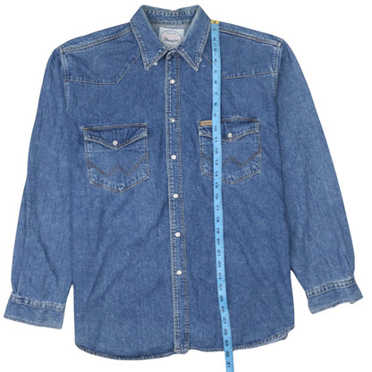 Wrangler Men's Blue Denim Western Snap Button Shirt XL
