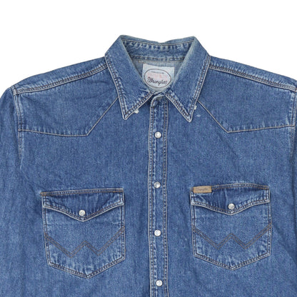 Wrangler Men's Blue Denim Western Snap Button Shirt XL