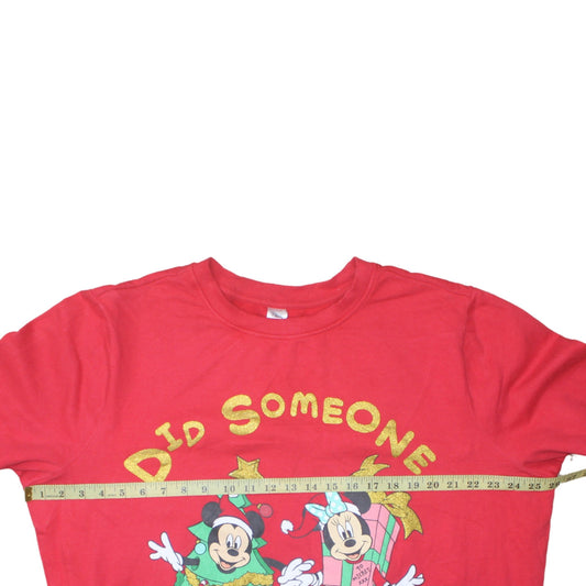 Disney Boys Red Christmas Sweatshirt L 16-18 Mickey & Minnie Graphic Pullover