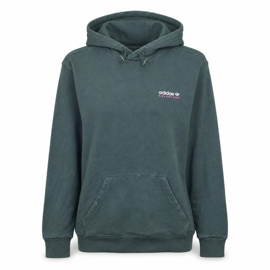 Front view of Adidas Adventure women’s green pullover hoodie, size M, classic fit