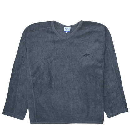 Reebok Women’s Grey Fleece V-Neck Pullover Sweatshirt Size 14