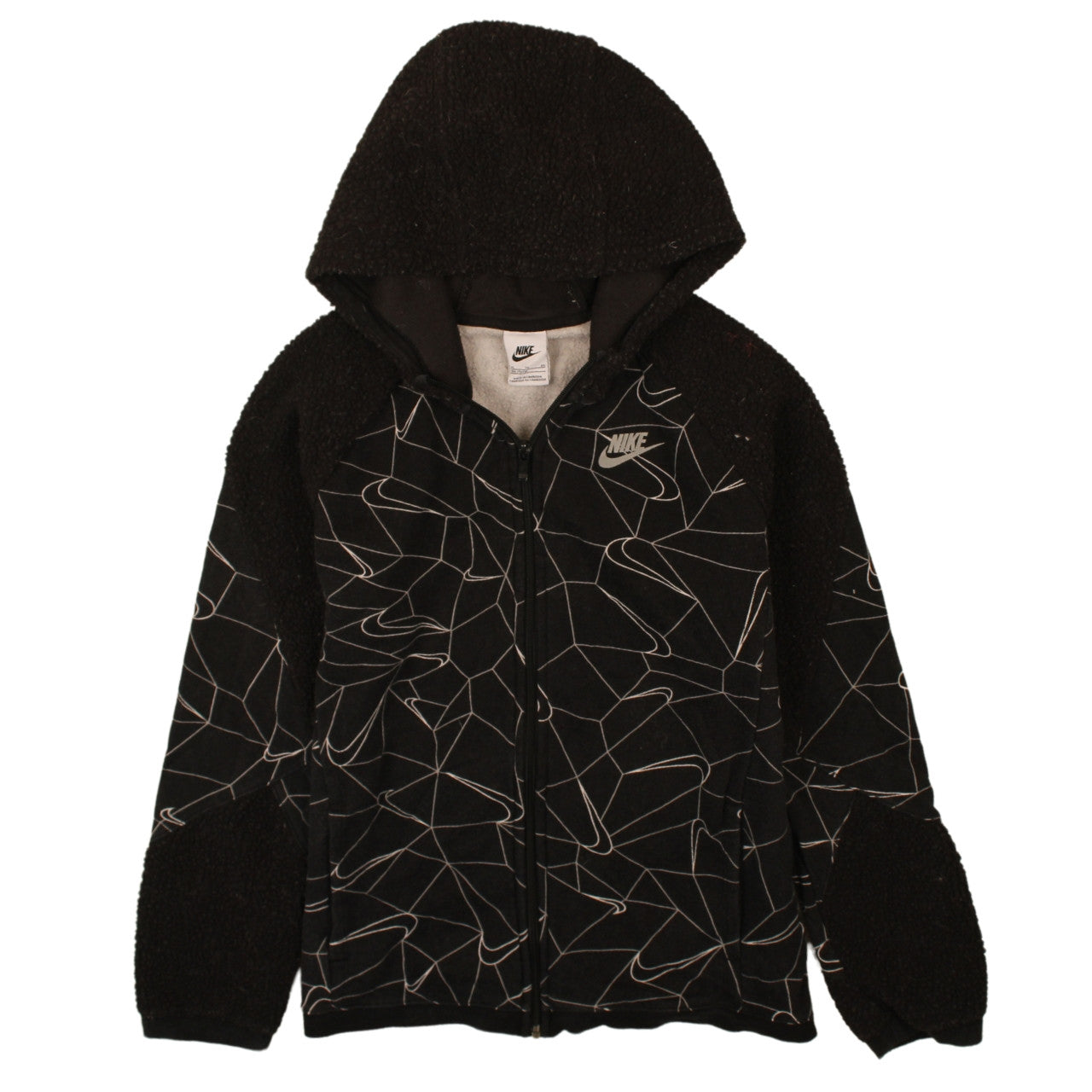 Nike Boys Black Full Zip Hoodie XL 170cm Fleece Geometric Design