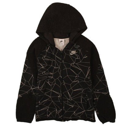 Nike Boys Black Full Zip Hoodie XL 170cm Fleece Geometric Design