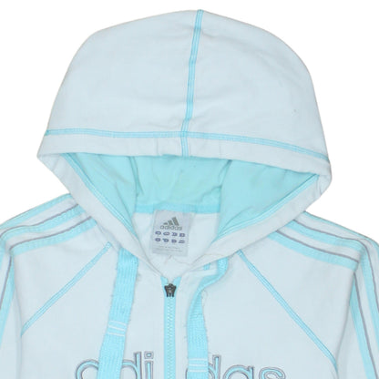 Adidas Women White Blue Full Zip Hoodie Size 16 Hooded Sweatshirt