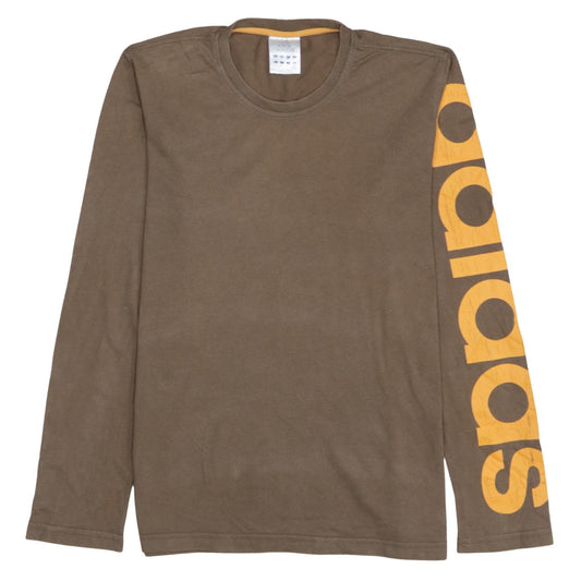 Adidas Men Brown Long Sleeve Logo Sports T-Shirt Size M