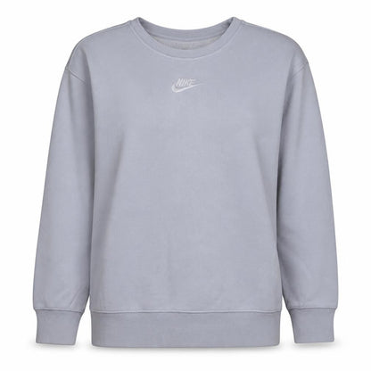 Front view of Nike girls’ grey xl pullover fleece sweatshirt sports logo crew neck