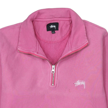 Stussy Womens Pink 1/2 Zip Cotton Sweatshirt Size S