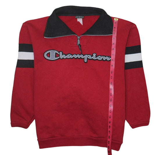 Champion Men's Red 1/4 Zip Collared Fleece Sweatshirt Size S