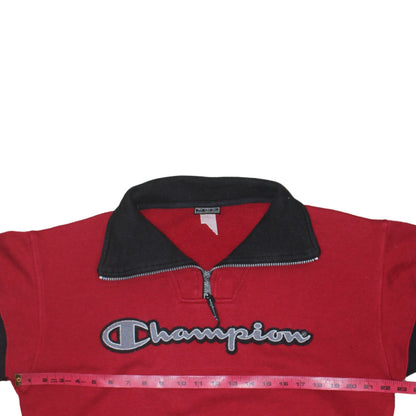 Champion Men's Red 1/4 Zip Collared Fleece Sweatshirt Size S