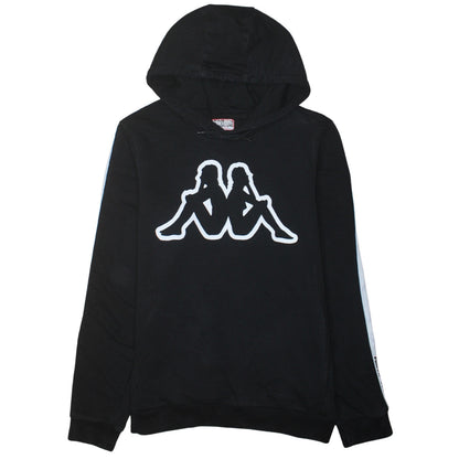Kappa Mens Black Large Pullover Hoodie with Logo and Stripe Detail