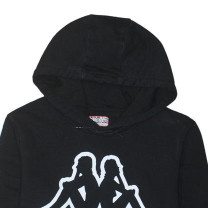 Kappa Mens Black Large Pullover Hoodie with Logo and Stripe Detail
