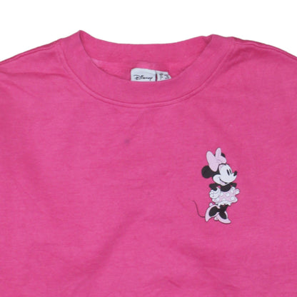 Disney Minnie Mouse Pink Crew Neck Sweatshirt Women 2XS Cotton Blend