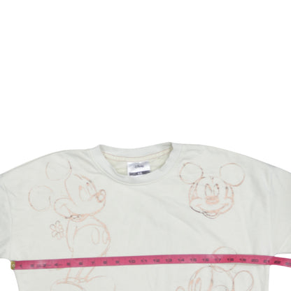 Disney C&A Women White XS Pullover Sweatshirt Mickey Mouse Print