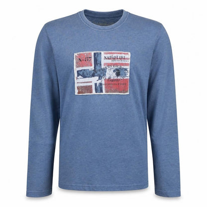 Napapijri Men Blue Medium Pullover Crew Neck Graphic Sweatshirt