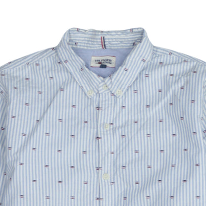 Hilfiger Denim Men's Blue Striped Button-Down Cotton Shirt Size L