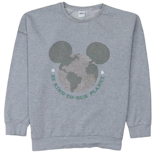 Disney Women Grey Crew Neck Pullover Sweatshirt Size M Be Kind To Our Planet