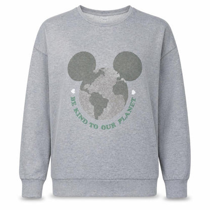 Disney Women Grey Crew Neck Pullover Sweatshirt Size M Be Kind To Our Planet