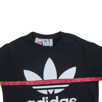Adidas Boys Black Crew Neck Pullover Sweatshirt 14-15 Years Logo Print