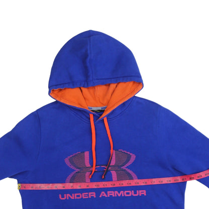 Under Armour Men's Blue Pullover Hoodie Size S Loose Fit Logo Fleece