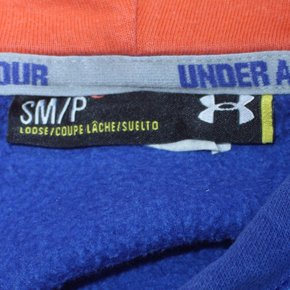 Under Armour Men's Blue Pullover Hoodie Size S Loose Fit Logo Fleece