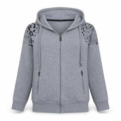Front view of Adidas Women's Grey Animal Print Full Zip Hoodie XS