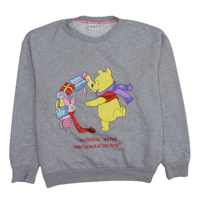 Disney Winnie the Pooh Grey Christmas Sweatshirt Women M 12/14