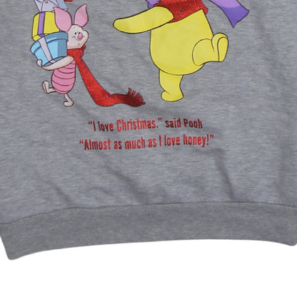 Disney Winnie the Pooh Grey Christmas Sweatshirt Women M 12/14
