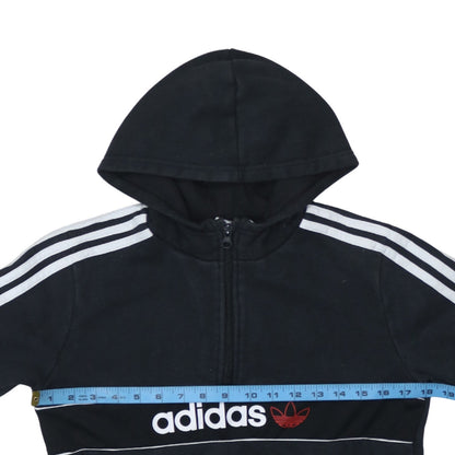 Adidas Boys Black 13-14 Years 1/4 Zip Hoodie with Stripes and Logo