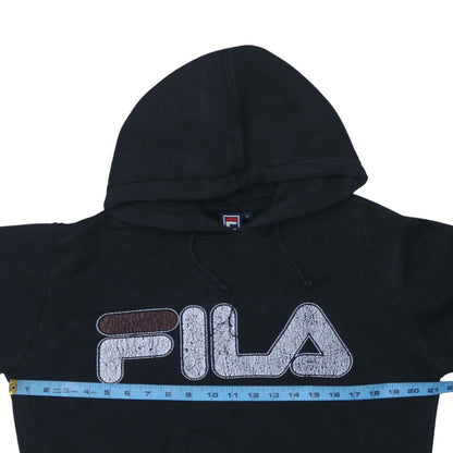FILA Men's Black Pullover Hoodie Small Logo Fleece Sweatshirt
