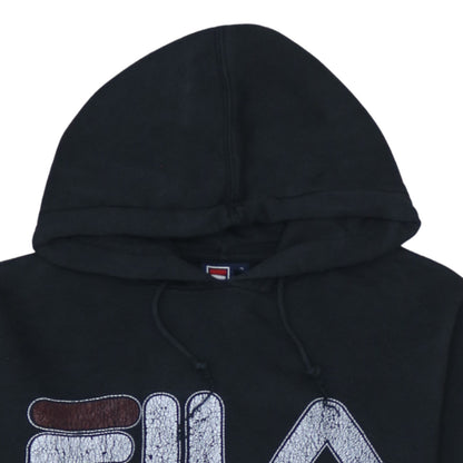 FILA Men's Black Pullover Hoodie Small Logo Fleece Sweatshirt