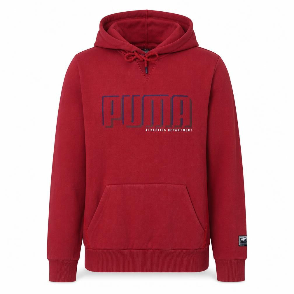 Puma Mens Red Pullover Hoodie Small Athletics Logo Fleece Sportswear