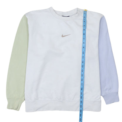 Nike Women White Colourblock Crew Neck Sweatshirt Size M 80s Style