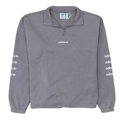 Adidas Women’s Grey 1/4 Zip Sweatshirt Size 14A Logo Print Pullover