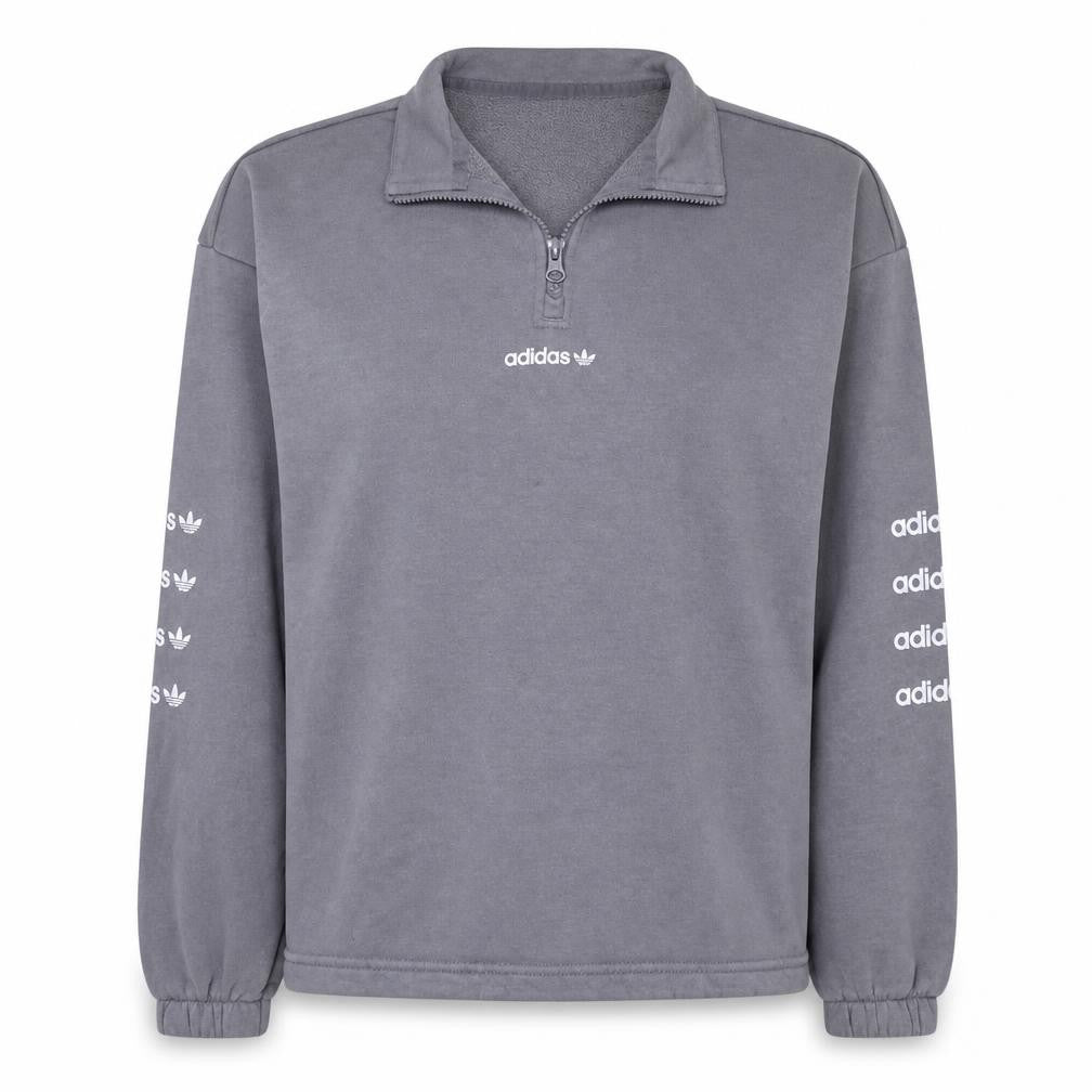 Adidas Women’s Grey 1/4 Zip Sweatshirt Size 14A Logo Print Pullover