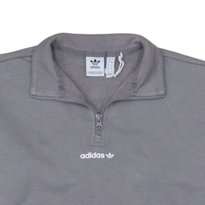 Adidas Women’s Grey 1/4 Zip Sweatshirt Size 14A Logo Print Pullover