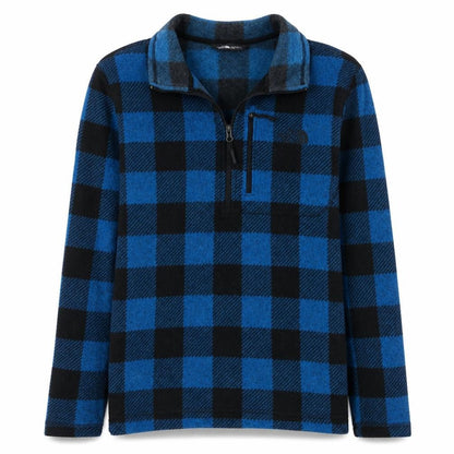 The North Face Men's Blue Check Fleece 1/4 Zip Pullover Sweatshirt M