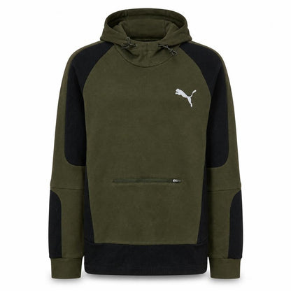 Puma Men's Green Pullover Hoodie Size S with Logo and Zip Pocket