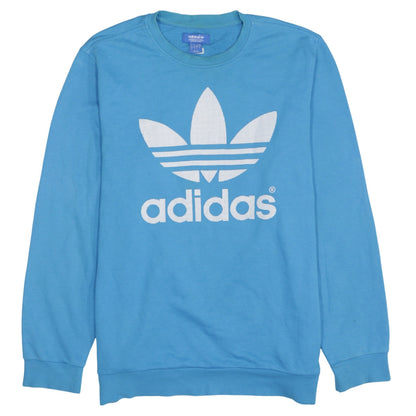Adidas Mens Blue Large Crew Neck Pullover Sweatshirt with Logo