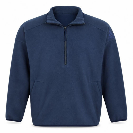 Front view of Adidas Men's Blue 1/2 Zip Fleece Pullover Sweatshirt, size M