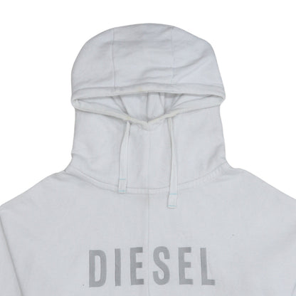 Diesel Men’s White Pullover Hoodie L Logo Fleece Sweatshirt