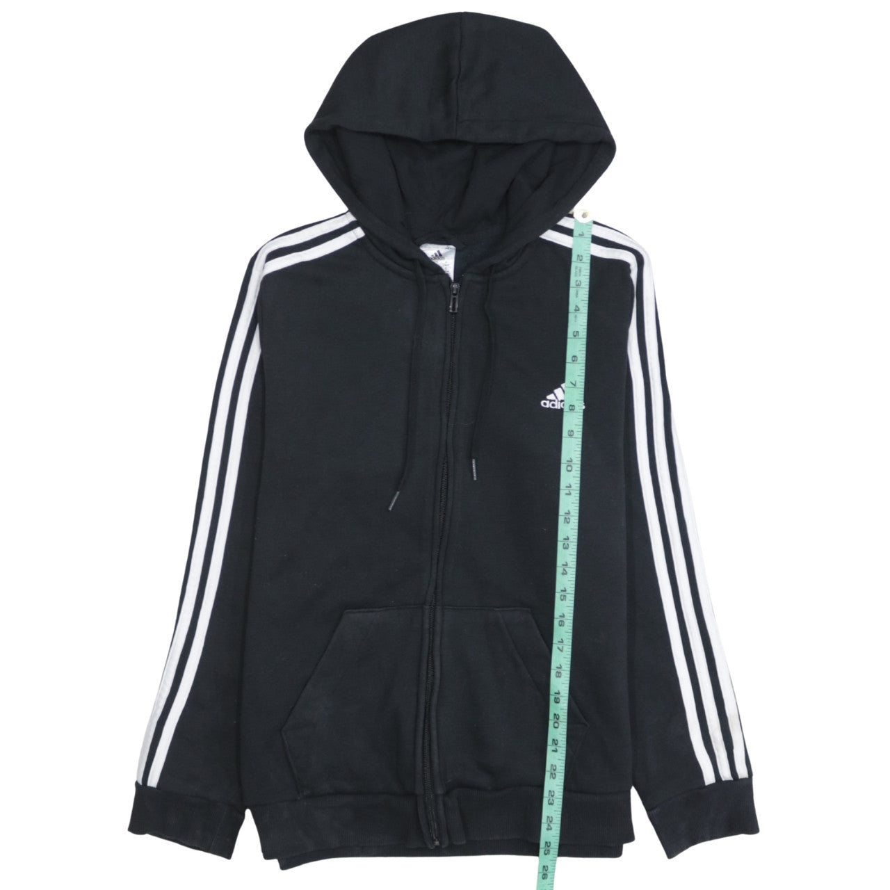 Adidas Women's Black Full Zip Hoodie Size L 16-18 Three Stripe Hooded Sweatshirt
